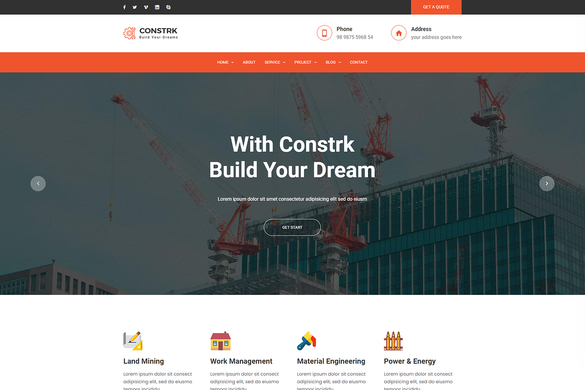 Construction HTML Template – Constrk, a Bootstrap Template by HasThemes