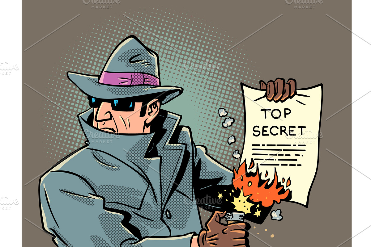 Male spy burns evidence. Security, a Person Illustration by rogistok