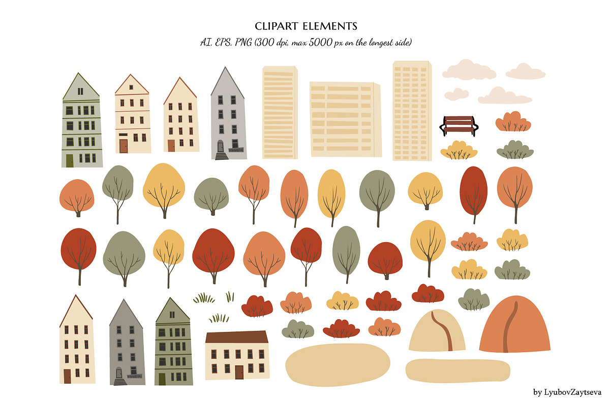 Autumn City Illustration Clipart Set, a Person Illustration by LyubovZaytseva (Photo 2 of 9)