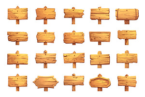 Set of cartoon wooden blank signs, an Object Illustration by LadadikArt