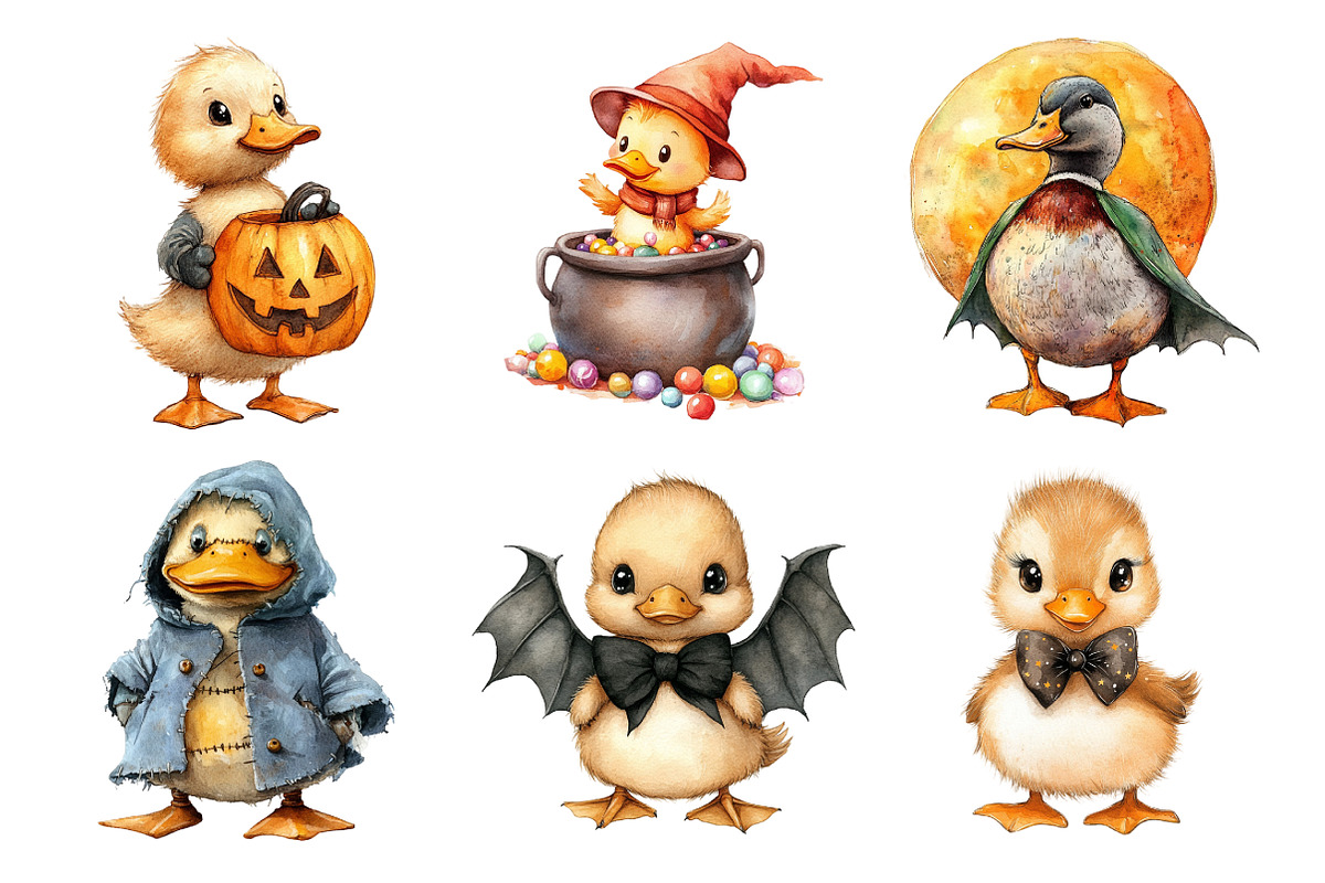 Watercolor Halloween Ducks Clipart, an Illustration by Daily.Designs (Photo 3 of 5)