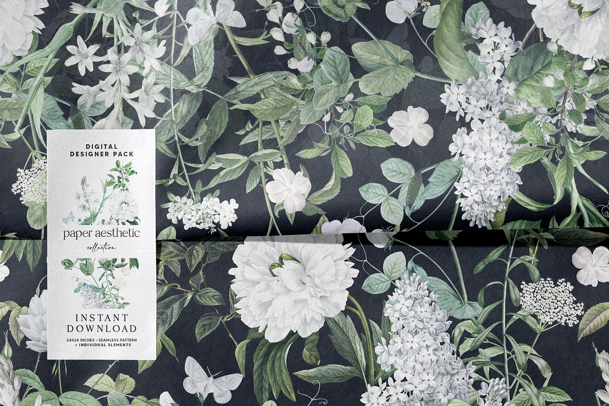 White Flowers Botanical Paper Pack, a Pattern Graphic by paper aesthetic (Photo 5 of 8)