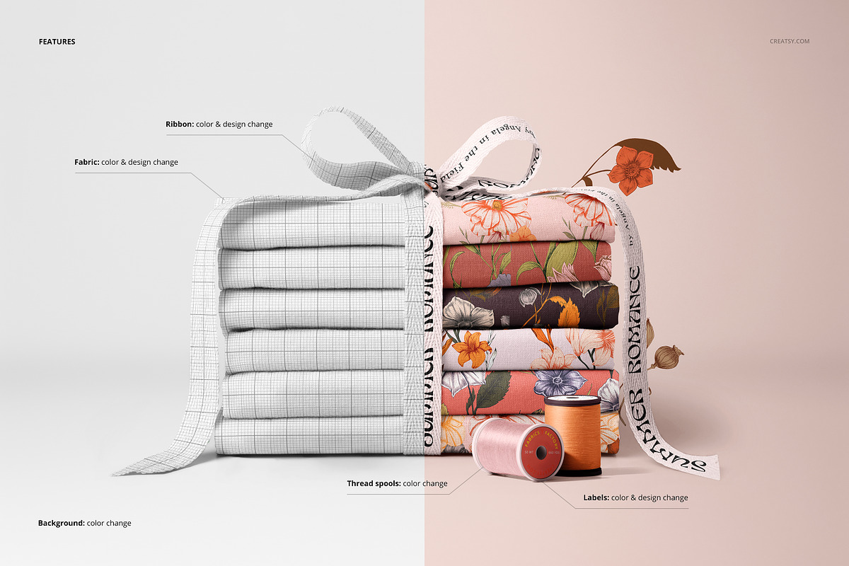 Stack of Folded Fabrics Mockup, a Merchandise Mockup by creatsy5