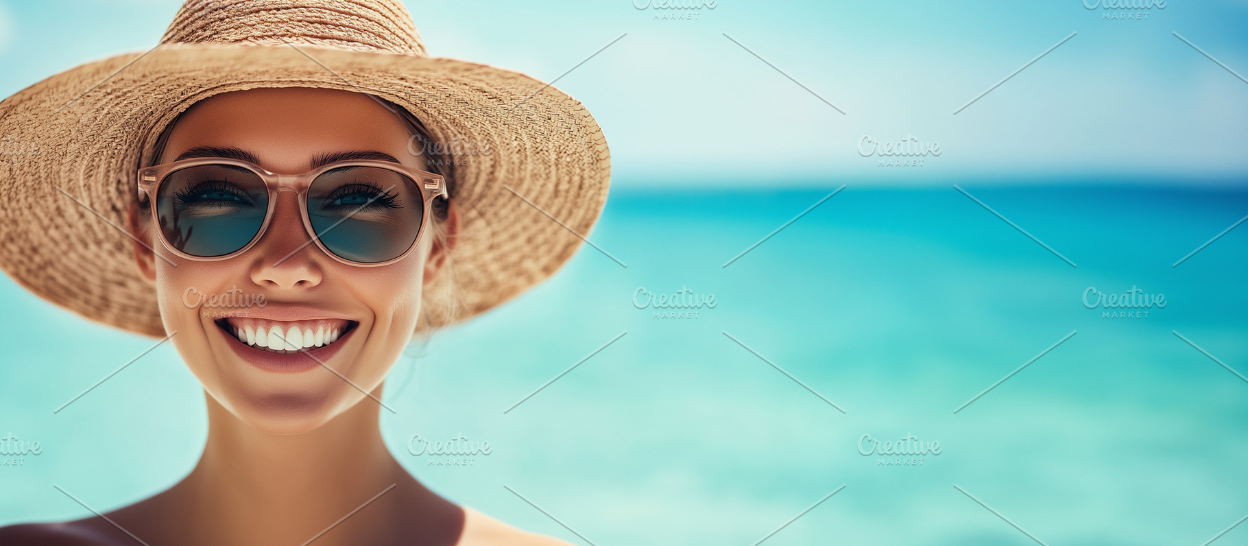 Smiling woman with straw hat and sun, a Person Photo by MistyDay