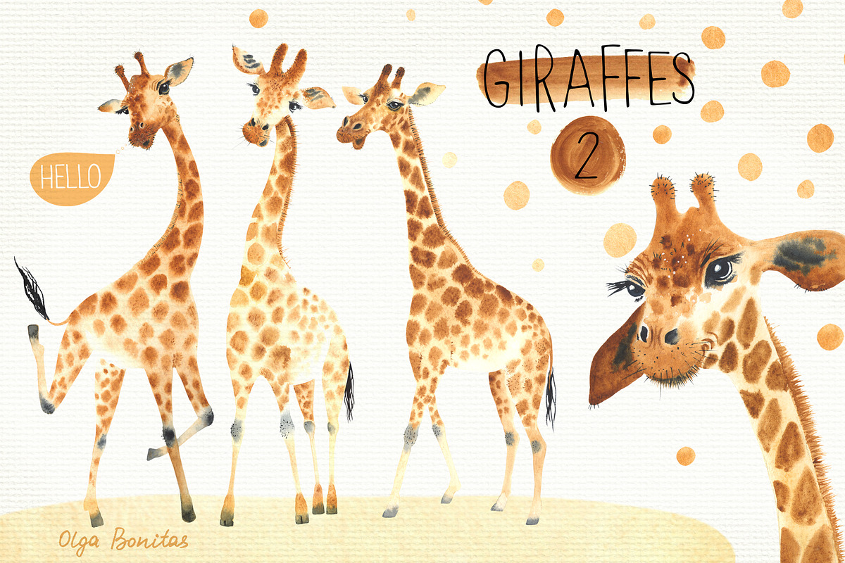 Watercolor giraffes 2, an Illustration by Olga Bonitas (Photo 1 of 7)