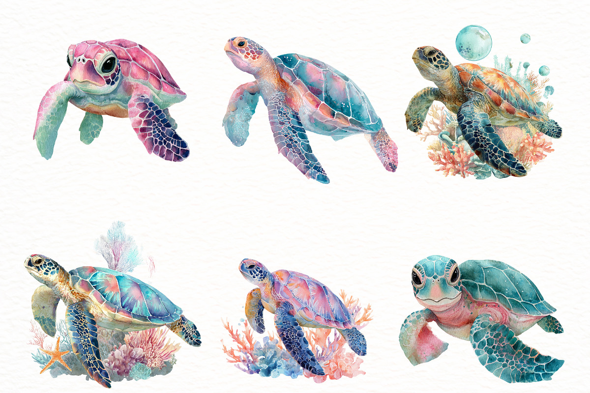watercolor turtle Clipart, an Illustration by Designworld (Photo 3 of 8)