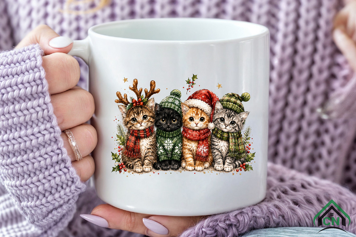 Christmas Cats PNG, a Seasonal Illustration by Craft Nest (Photo 6 of 6)