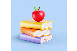Book stack with red apple on top, an Education Illustration by Marozhkastudio