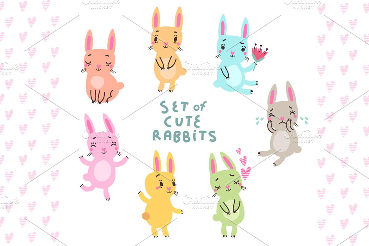 7 Cute bunnies, an Animal Illustration by Anna Guz's Store (Photo 1 of 2)