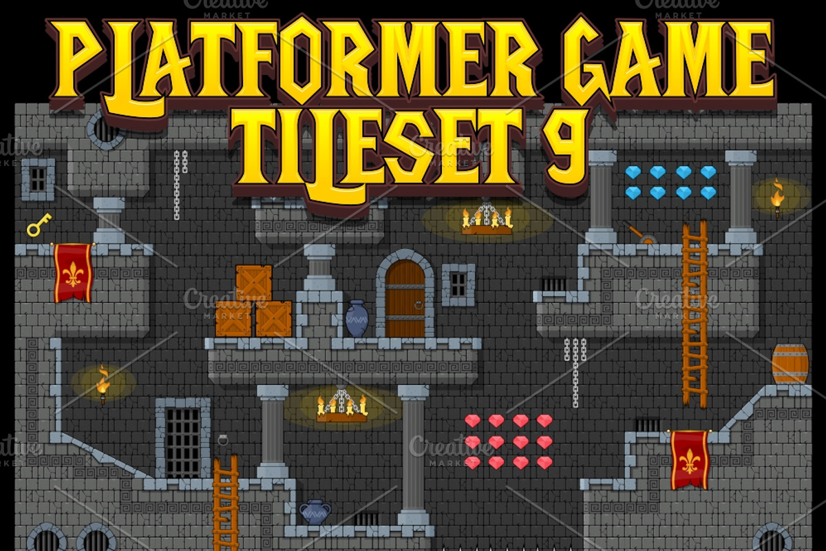 Platformer Game Tile Set 9, an Illustration by pzUH (Photo 1 of 5)