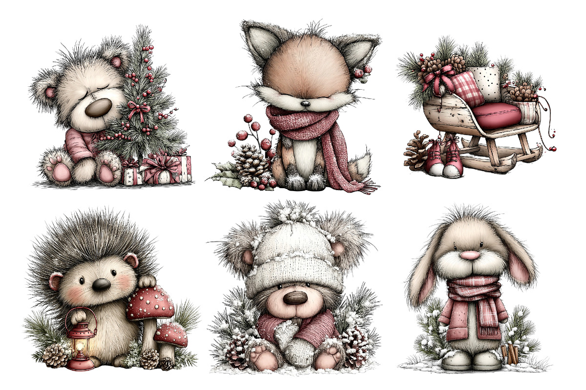 Rustic Woodland Christmas Clipart, a Seasonal Illustration by Creative Art (Photo 5 of 7)