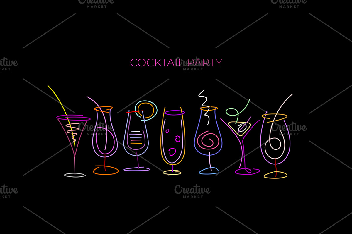 Cocktail Glasses Neon Line Art, an Object Graphic by danjazzia (Photo 3 of 3)