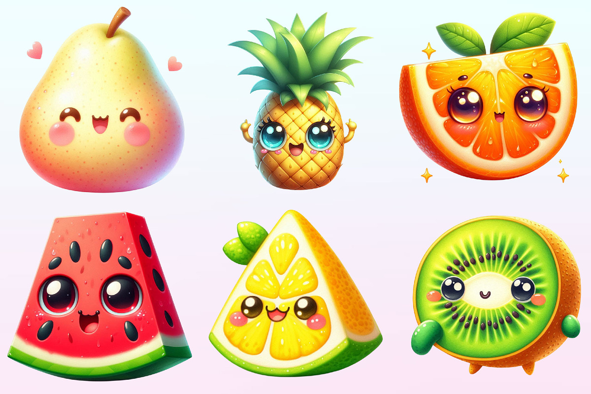 Cute Fruit Clipart,Kawaii Fruits PNG, a Graphic by CitraGraphics (Photo 2 of 4)