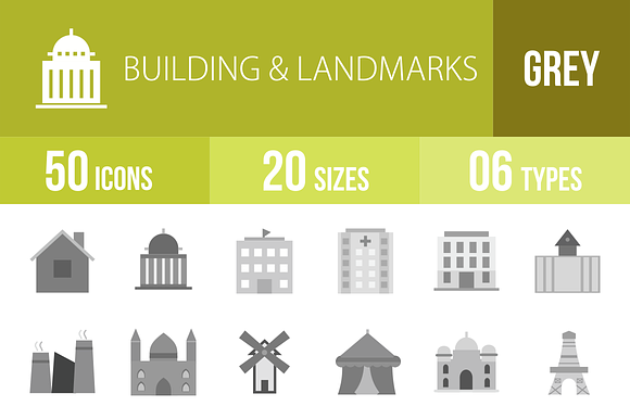 50 Buildinglandmark Greyscale Icons