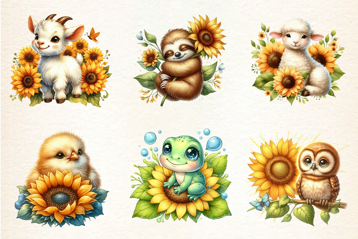 Spring Animal Sunflowers Sublimation, an Animal Illustration by DreamArtGraphic (Photo 3 of 4)