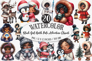 Black Girl North Pole Adventure Clip, an Illustration by Designking