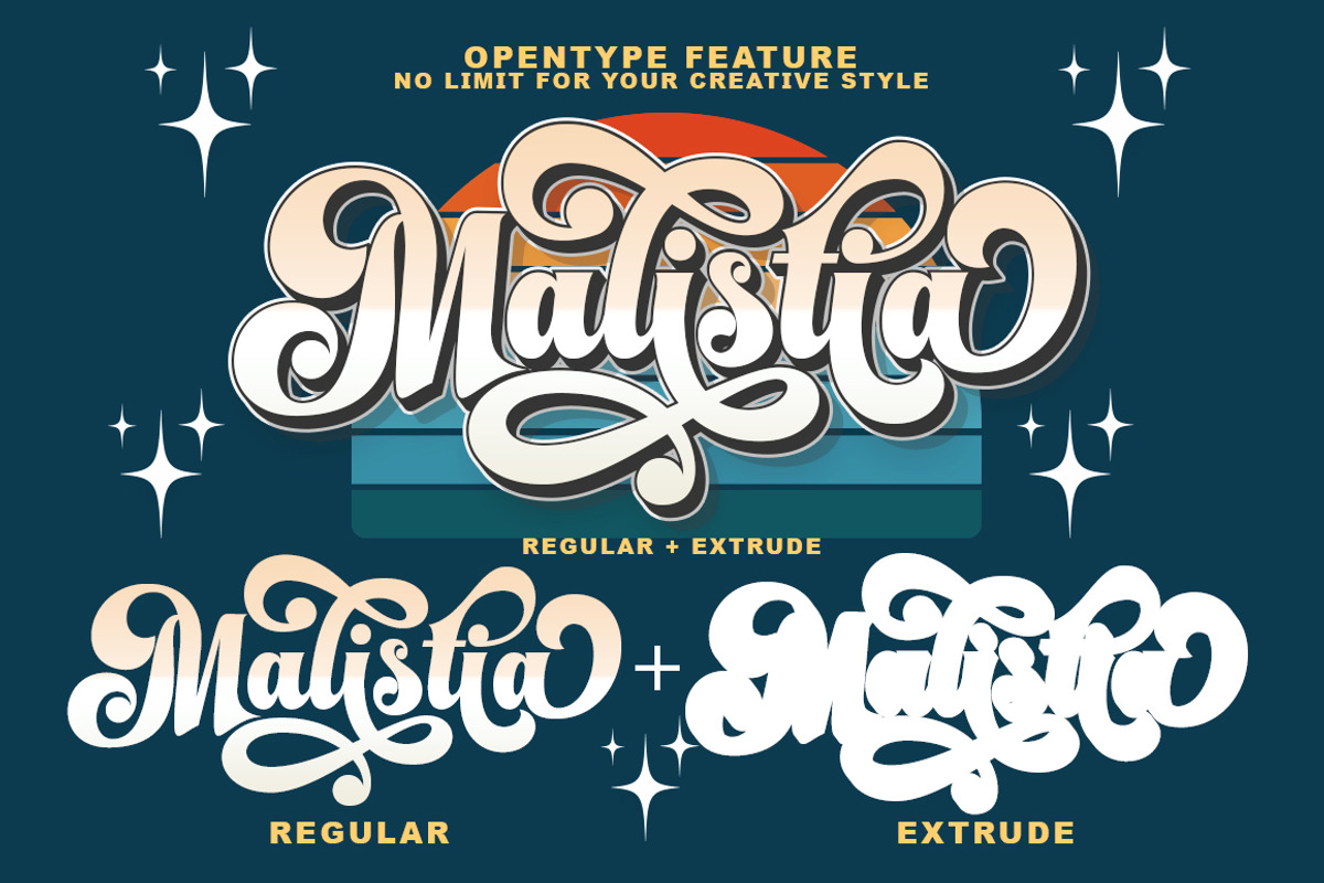 Malistia - Retro Font & Extrude., a Script Font by IM Studio (Photo 3 of 7)