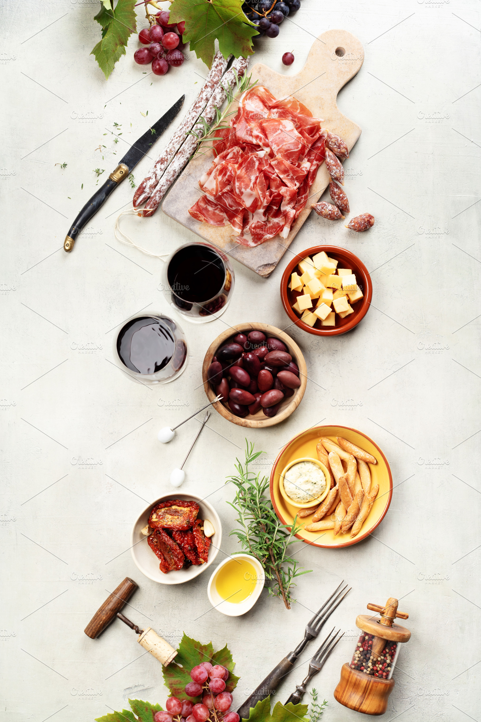 Wine and Charcuterie Board with Cheese Olives and Snacks, a Food & Drink Photo by Natalia Klenova's Shop