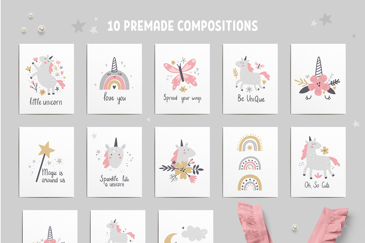 Unicorns in the garden kids clipart, a Decorative Illustration by Leysan Shayak (Photo 9 of 14)
