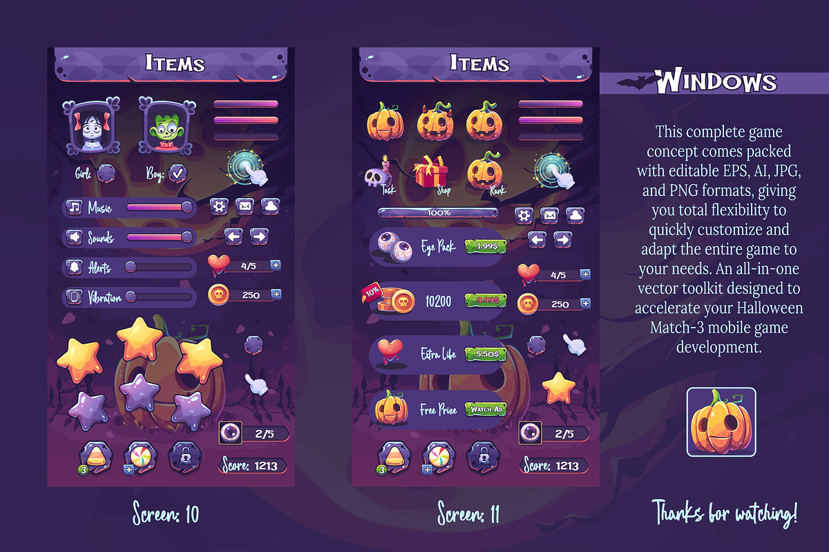 Halloween Match-3 Game UI Kit, an UI Kit Template by Nearbirds (Photo 7 of 7)