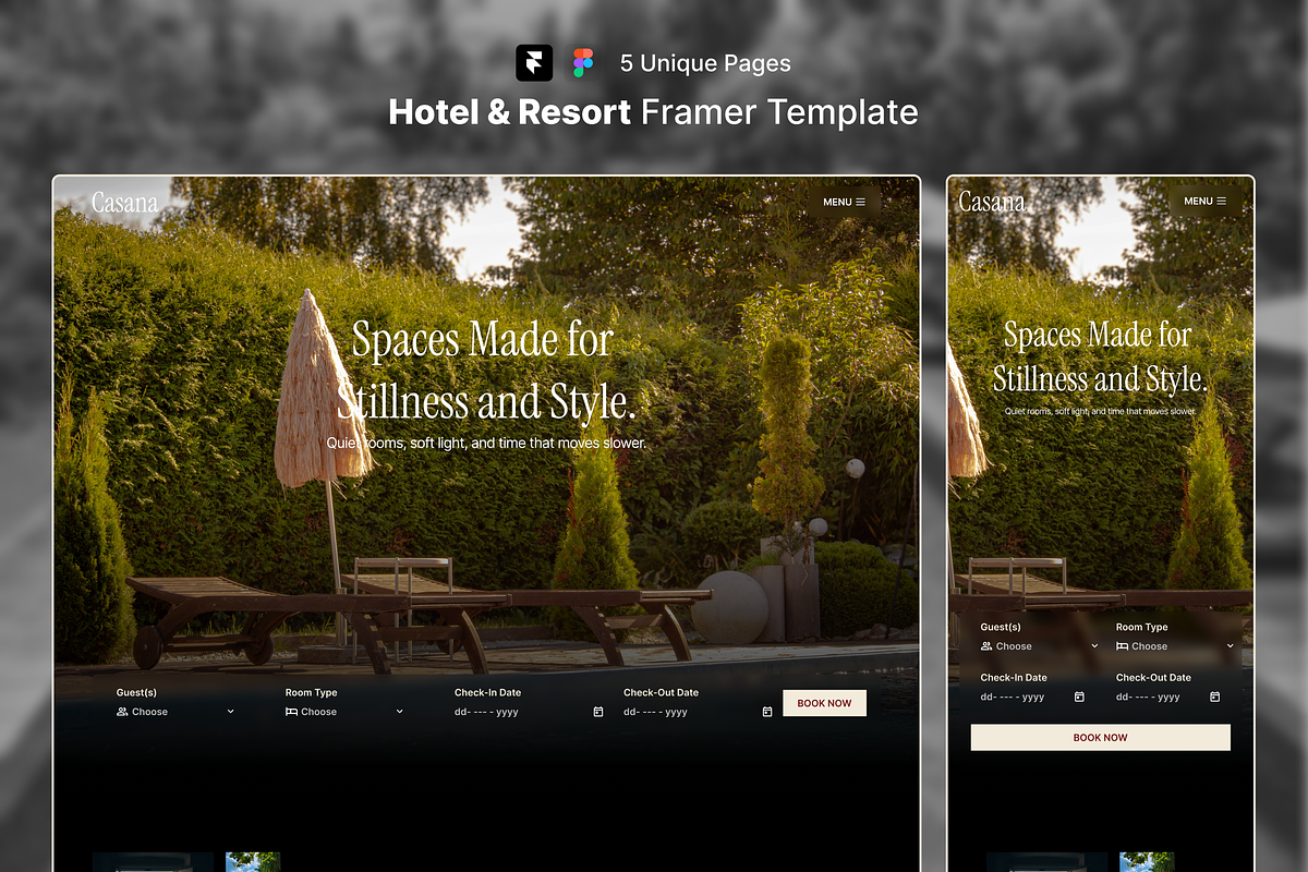 Hotel Website Framer Template, an UI Kit Template by Rozepaars Design (Photo 1 of 5)
