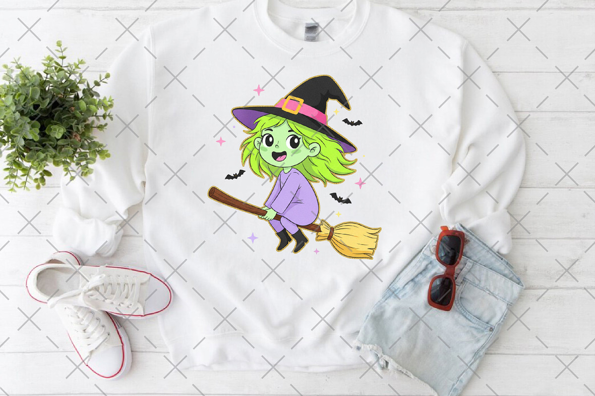 Whimsical Halloween Witch PNG, an Illustration by Craft Nest (Photo 3 of 6)