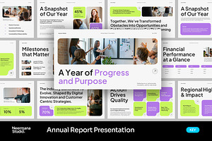 Purple Green Annual Report Keynote, a Presentation Template by Neermana