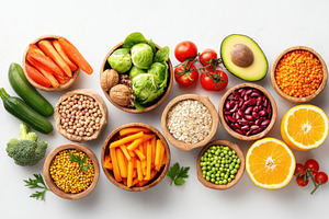 Colorful plant-based bowls top view, a Food & Drink Photo by AlyaAnd