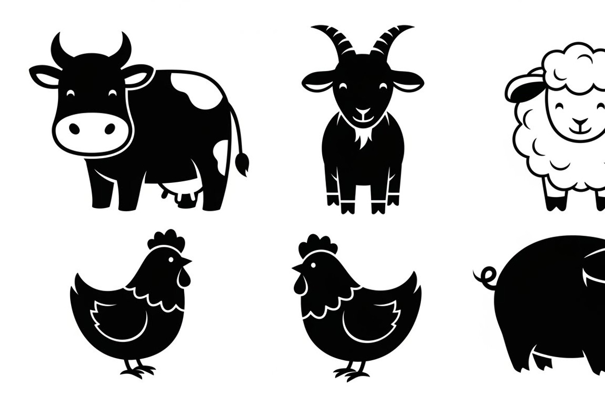 Cute Farm Animal Silhouette Bundle, an Illustration by hafijul (Photo 13 of 51)
