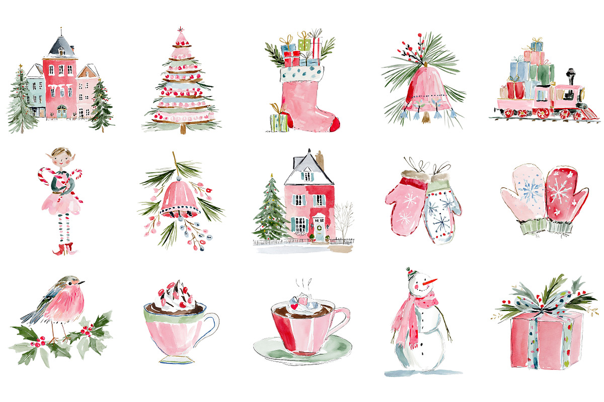 Watercolor Christmas Clipart, an Illustration by Craft Nest (Photo 5 of 6)