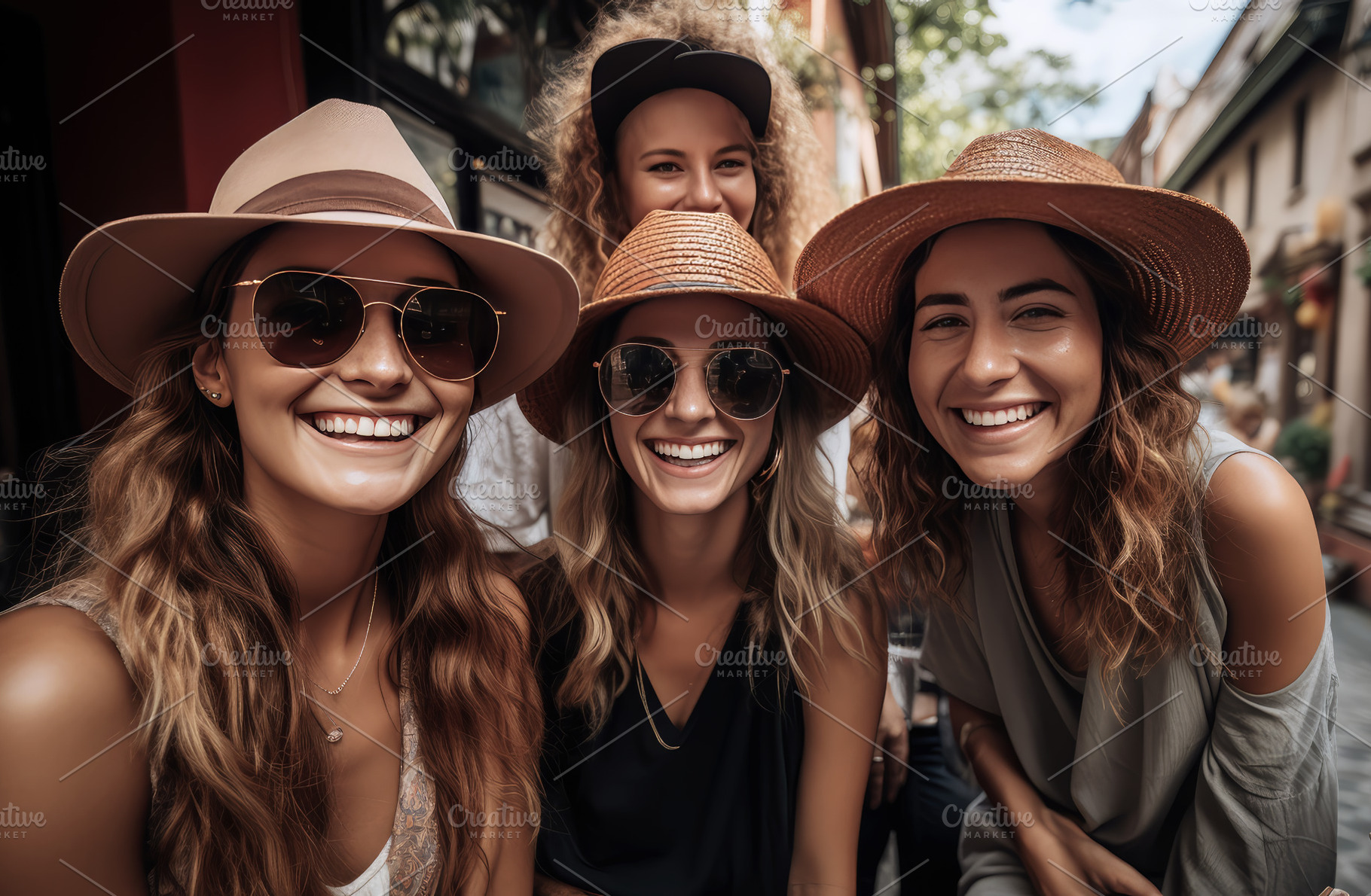 Smiling women wearing hats enjoying, a Person Photo by Perpis
