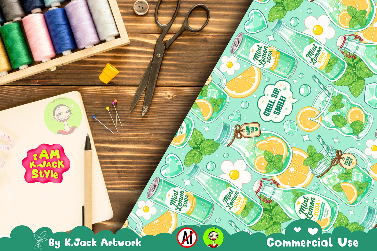 Cute Mint Lemon Soda Seamless, a Background Graphic by K.JackArtwork (Photo 6 of 8)