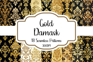 Gold Damask Seamless Patterns, a Pattern Graphic by PrintablesByFranklyn