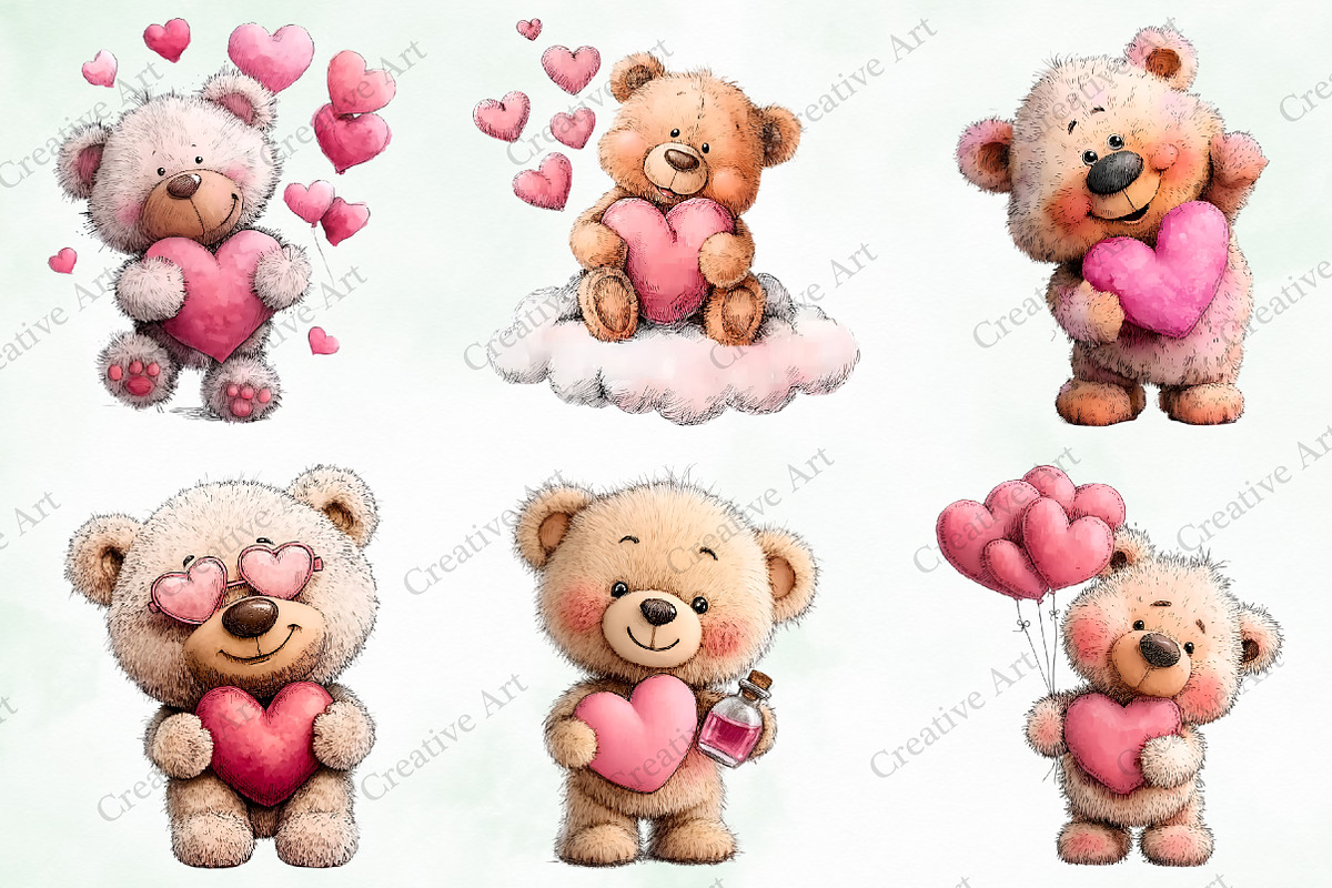 Whimsical Valentine Cute Teddy, an Illustration by Creative Art (Photo 3 of 9)