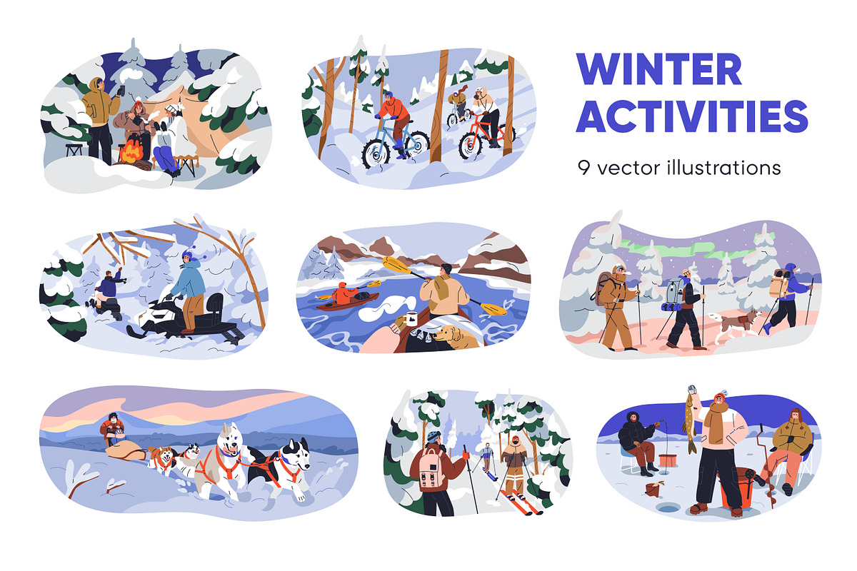People doing winter sport activities, a Seasonal Illustration by Good Studio (Photo 1 of 11)