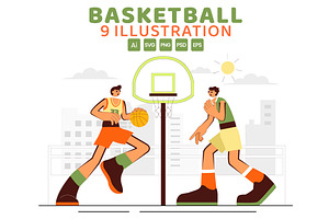 9 Playing Basketball Illustration, a Sport Illustration by denayunebgt