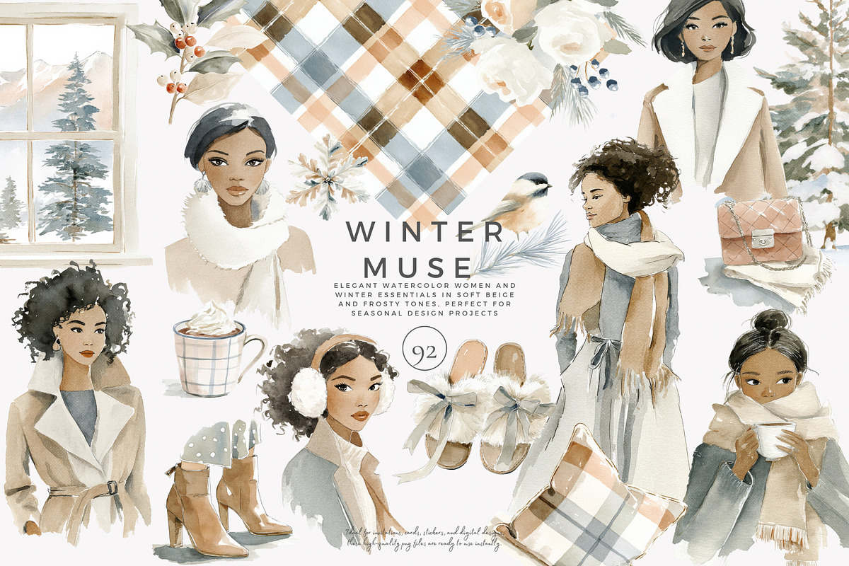 Winter watercolor clipart set, a Decorative Illustration by Patishop Art (Photo 1 of 10)