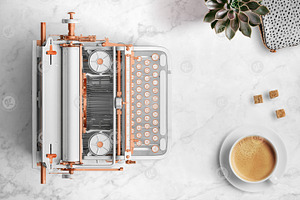 White & rose gold typewriter 240003 featuring styled desktop, styled stock