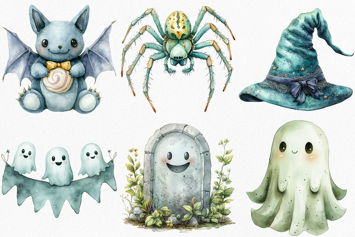 Mint Green Halloween Clipart, an Illustration by Canvas Craft (Photo 3 of 8)