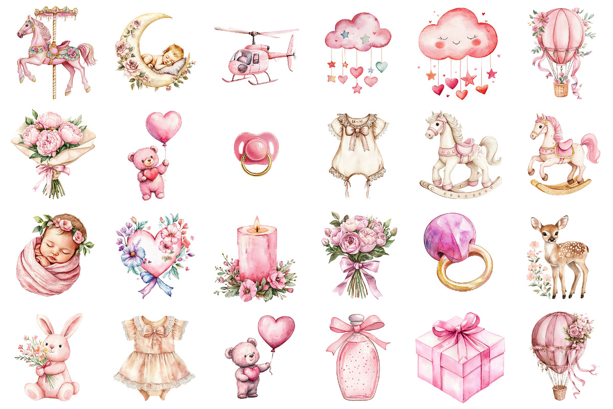 Pink Baby Shower Clipart, a Seasonal Illustration by designcity5 (Photo 2 of 5)