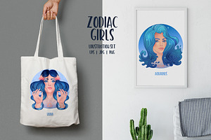 12 Zodiac Girls. Vector Set.