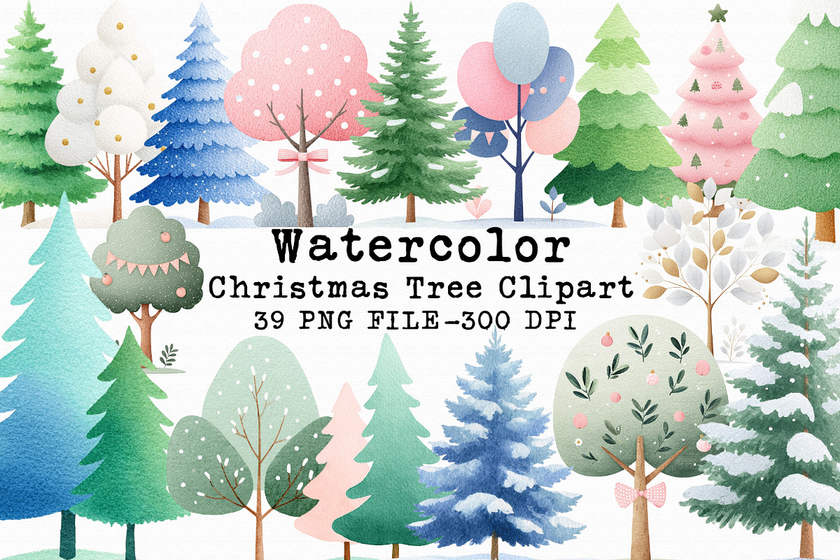 Watercolor Christmas Tree Clipart, an Illustration by Libby Wishes (Photo 1 of 6)