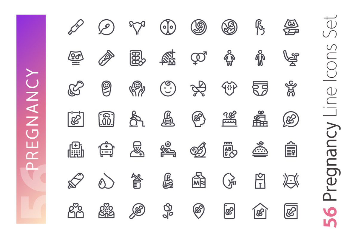 Pregnancy Line Icons Set, an Outline Icon by Voysla's Shop (Photo 2 of 4)