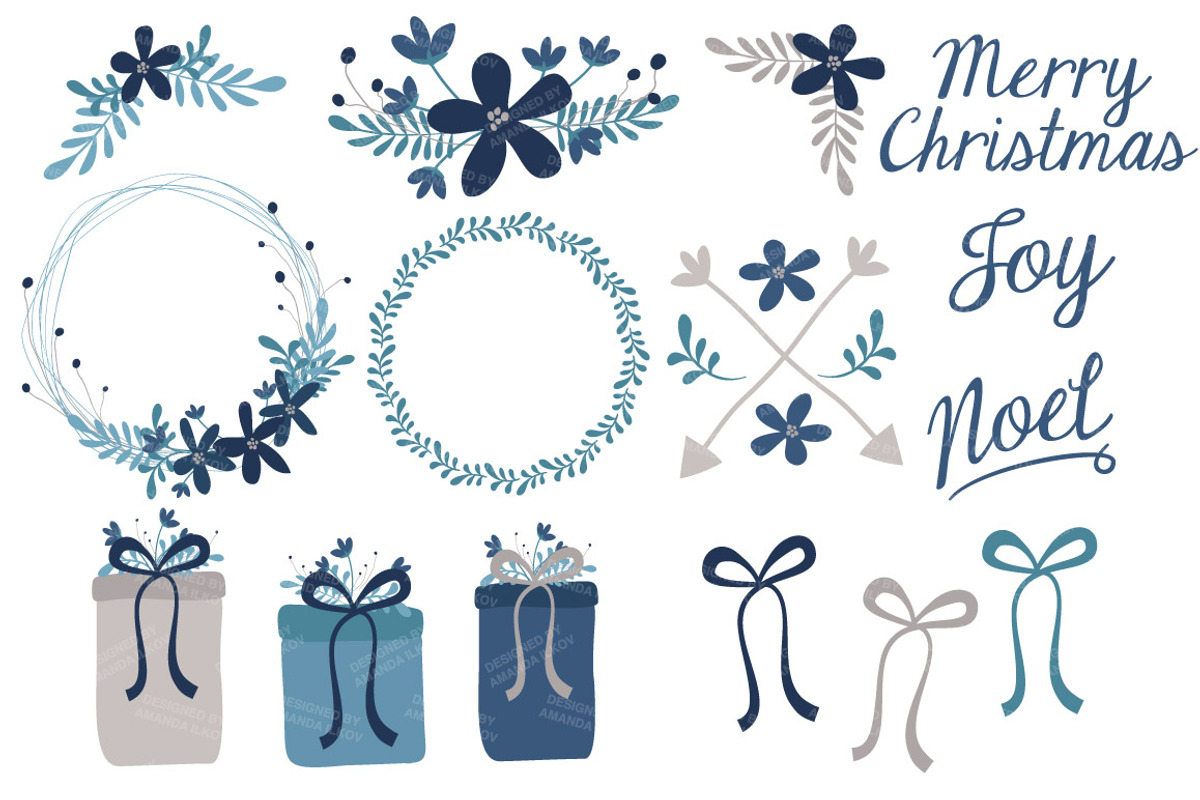 Navy Christmas Wreaths & Patterns, an Illustration by Amanda Ilkov (Photo 3 of 5)
