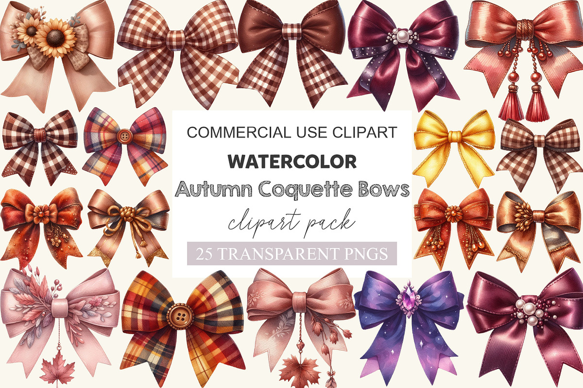 Autumn Coquette Bows Clipart, a Work Illustration by cherrydesign (Photo 1 of 3)