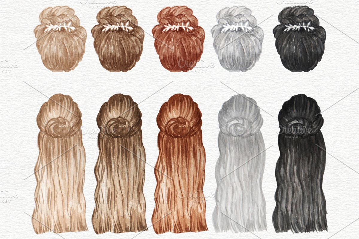 Female Hairstyles set, a Person Illustration by Colibri Watercolor (Photo 11 of 14)