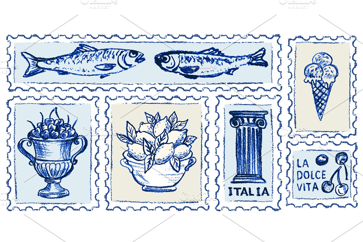 Hand drawn Amalfi coast postage, a Food Illustration by Zimages (Photo 1 of 3)
