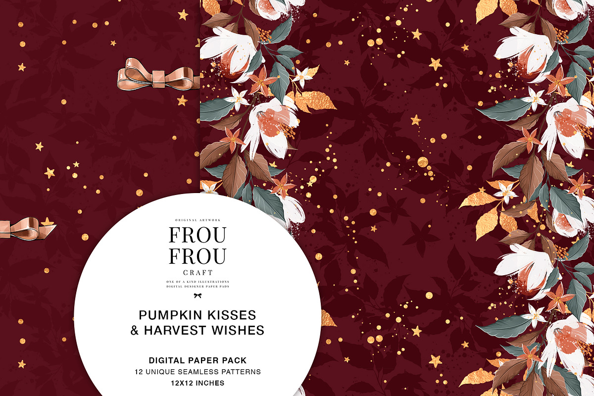 Autumn Fall Burgundy Paper Pack, a Pattern Graphic by Frou Fou Craft (Photo 3 of 7)