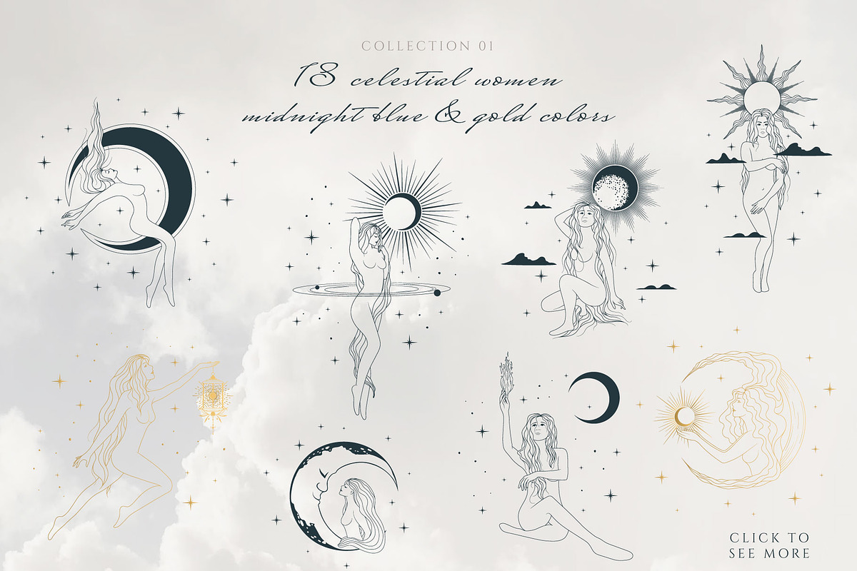 Hand drawn Celestial Women Line Art, an Illustration by KirillsWorkshop (Photo 2 of 8)