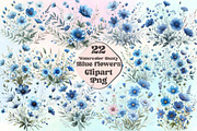 Watercolor Dusty Blue Flowers PNG, an Illustration by CraftArtStudio (Thumbnail 1 of 3)